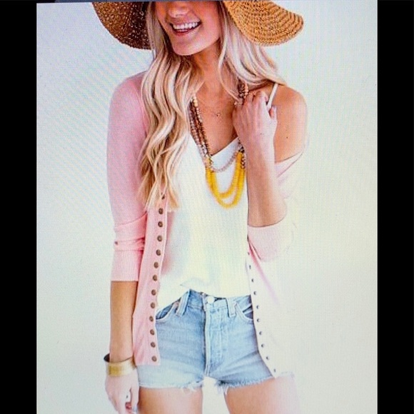 Dusty Pink Three Quarter Sleeve Snap Cardigan SzM - Picture 1 of 3